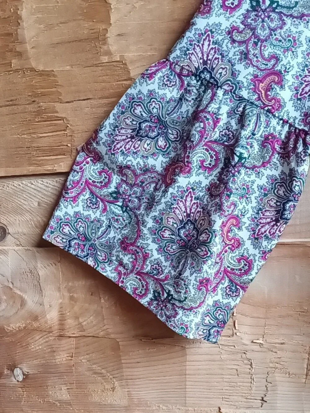 J Crew Pink Green Paisley Blouse with Pink, Green and Navy Accents